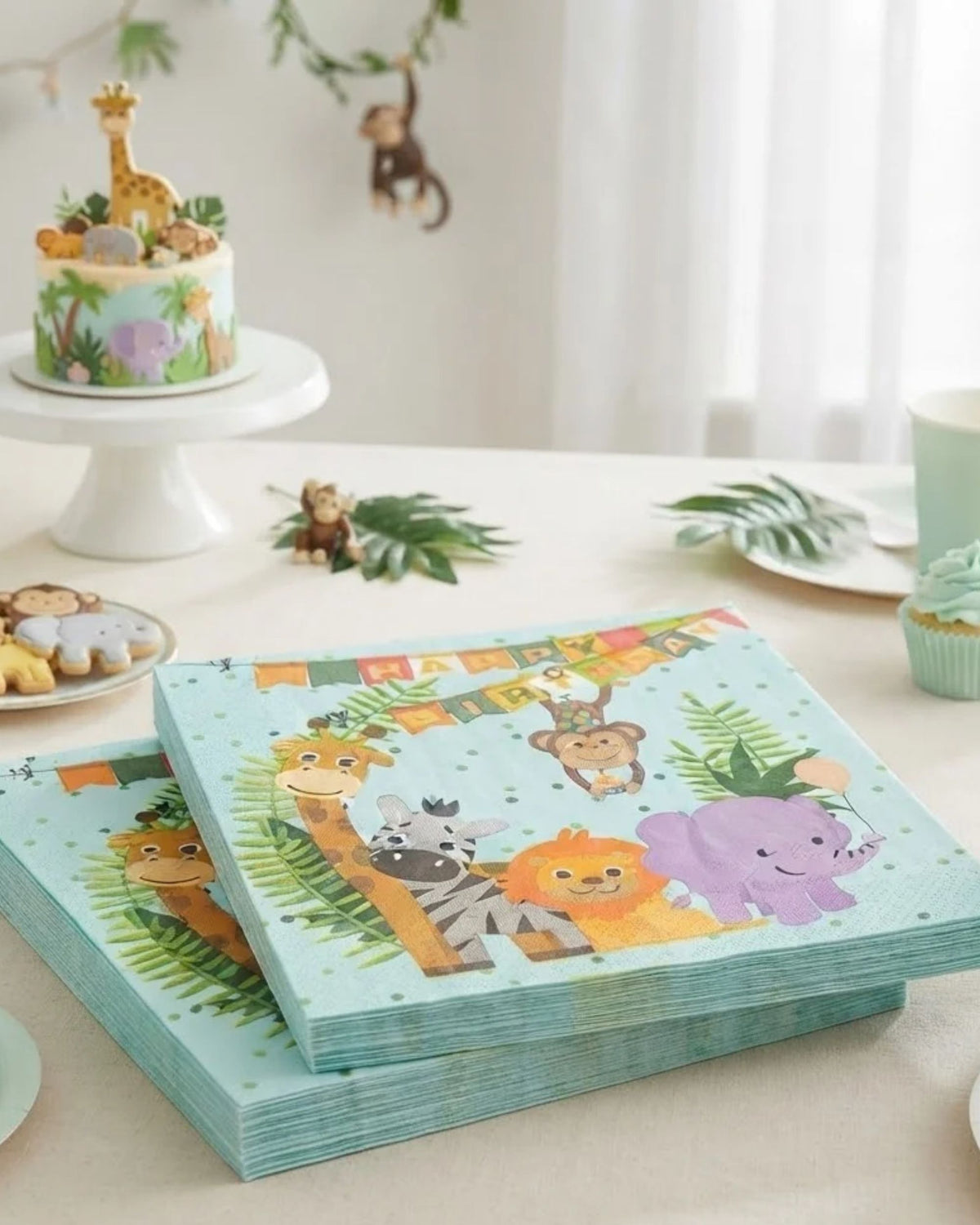 Premsons® Jungle Animals Happy Birthday Tissue Paper Napkins, Safari Animal Party Design, 20 Pieces per Pack, Pack of 2
