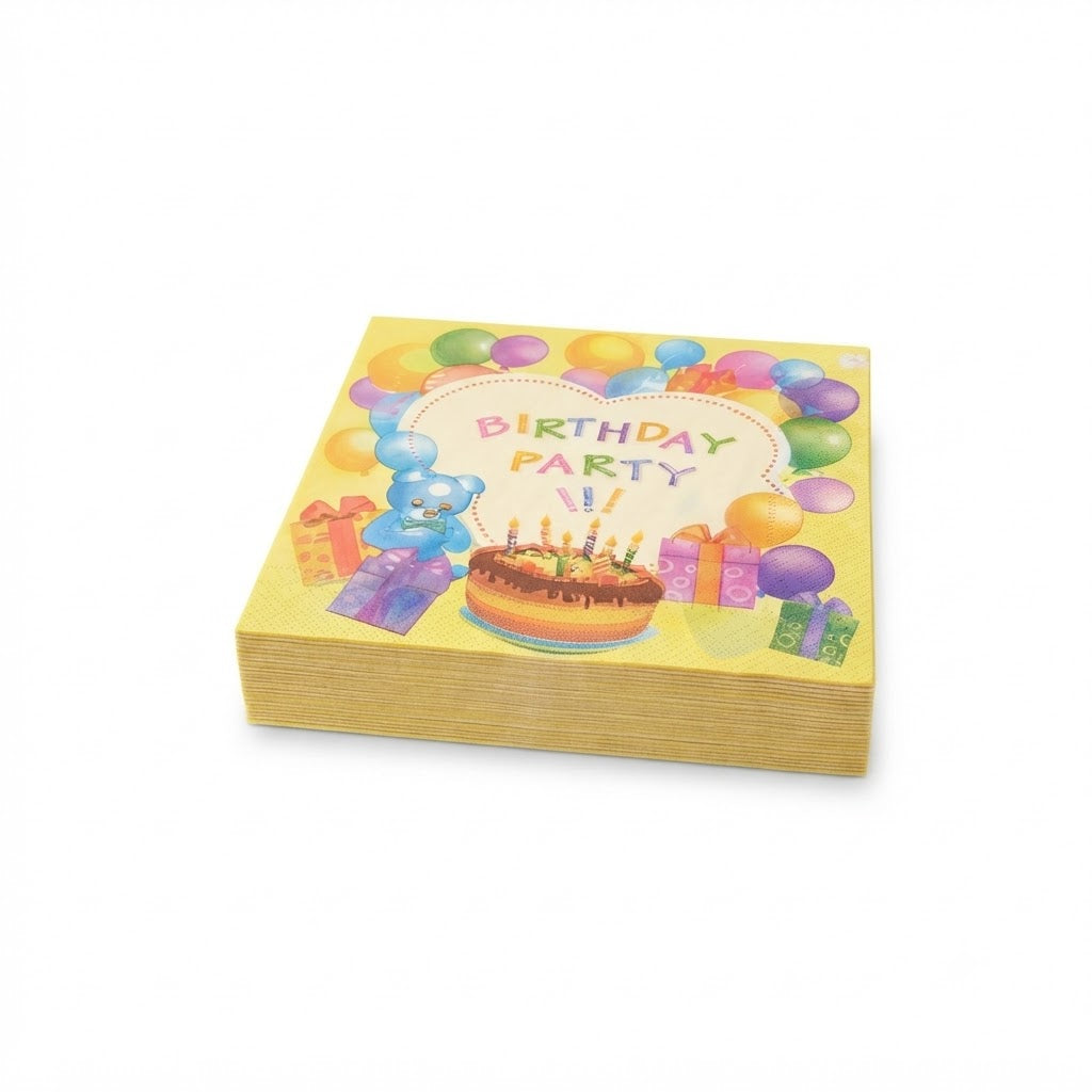 Premsons® Birthday Party Tissue Paper Napkins, Colourful Balloons and Birthday Cake Design, Pack of 2 (20 Pieces)