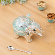 Premsons® Turquoise Enamel Silver Finish Decorative Elephant Set of 2