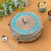 Premsons® Turquoise Enamel Silver Peacock Decorative Box with Ornate Floral Detailing, Small & Large