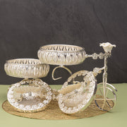 Premsons® Silver Finish Peacock Decorative Dry Fruit Trolley with 2 Lidded Bowls and Floral Carriage Stand