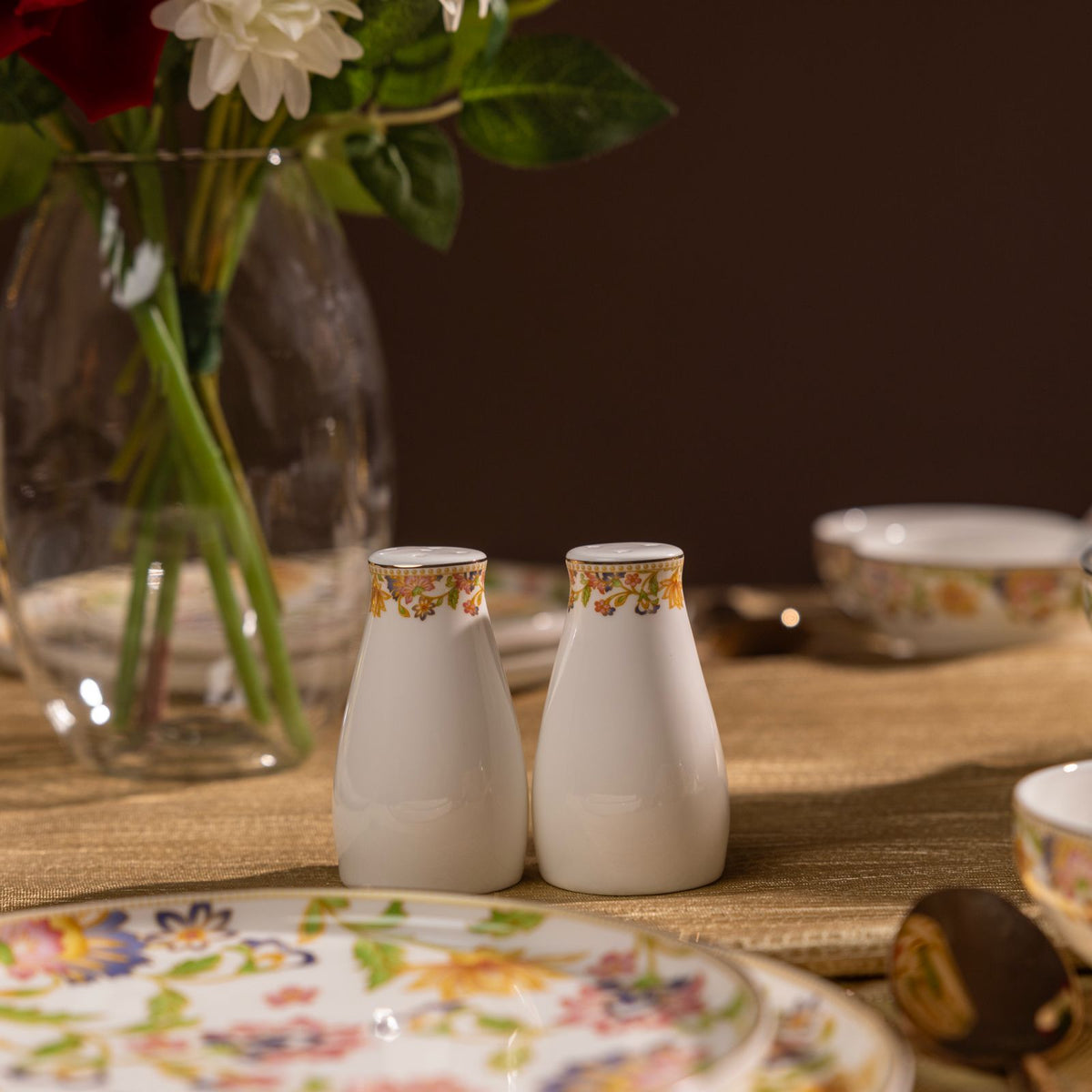 Premsons® Floral Ceramic Dinner set with Multicolour Botanical Design and Gold Accents