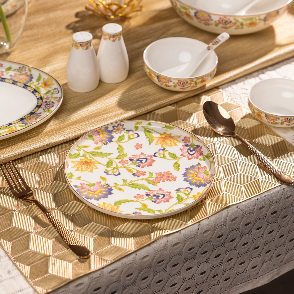 Premsons® Floral Breakfast Plate Set of 7 | 1 Large Dinner Plate and 6 Small Plates | Multicolour Floral Design