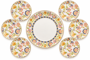 Premsons® Floral Breakfast Plate Set of 7 | 1 Large Dinner Plate and 6 Small Plates | Multicolour Floral Design