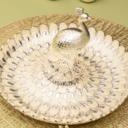 Premsons® Silver Peacock Decorative Serving Platter | Elegant Peacock Design Centrepiece Bowl