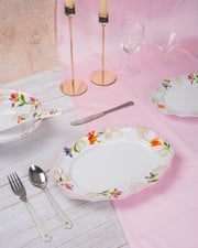 Premsons® 10.5" Oval Melamine Serving Plate – White Tulip Floral Print | Elegant & Durable Dinnerware for Kitchen & Dining – Set of 6