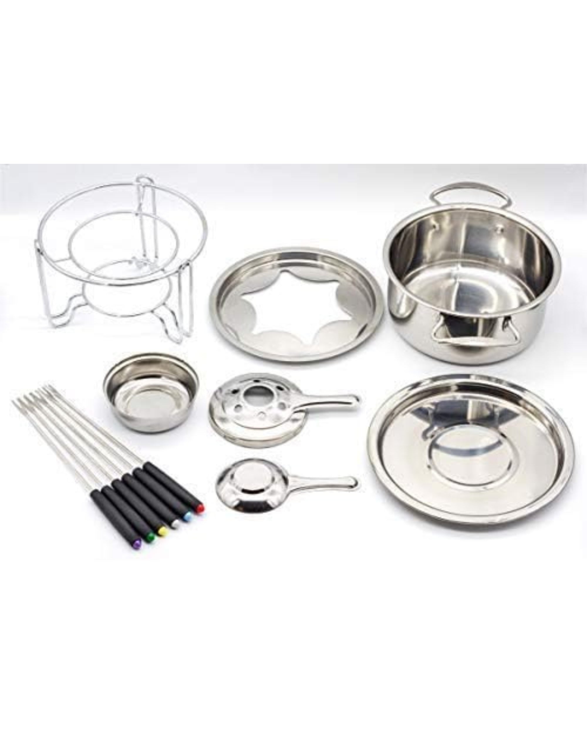 Premsons® Stainless Steel Cheese Fondue Pot Set with Fork - Perfect Chocolate Melting Vessel for Dinner Parties Gifting Date Night - Temperature Controllable - Easy to Use & Clean - Includes 6 Skewer