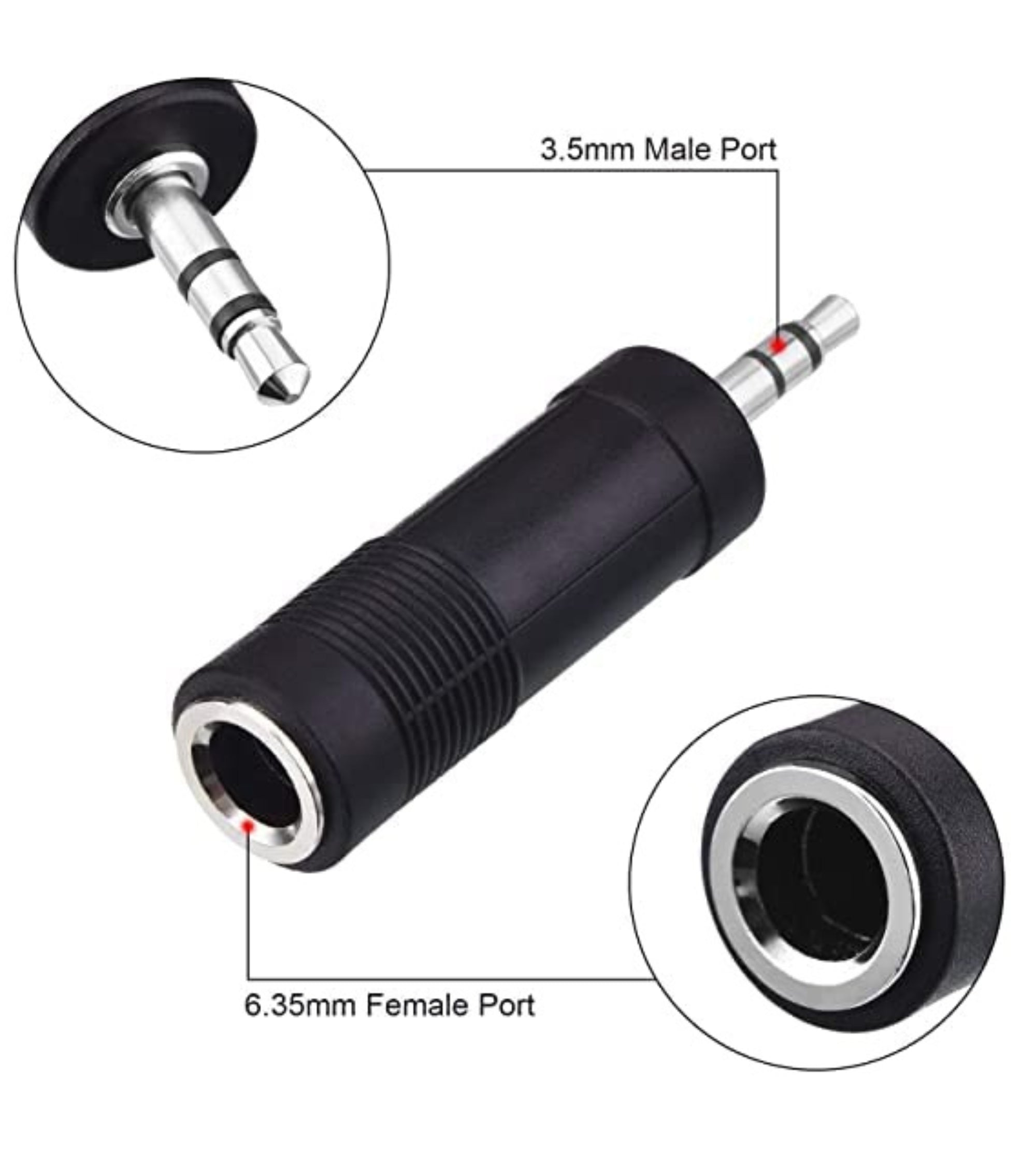 Premsons® Audio Adapter 6.3 mm Female 3.5 mm M Stereo Convertor Connector Pin - Black -Pack of 2