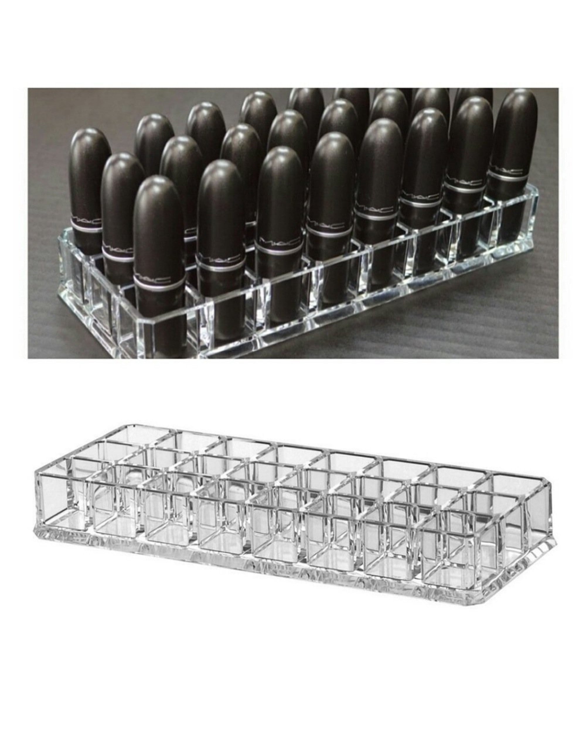 Premsons® Acrylic Lipstick Stand Organizer – 24 Compartments | Transparent Cosmetic Storage for Vanity or Drawer