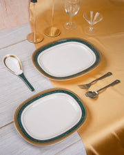 Premsons® 10" Oval Melamine Serving Plate – Green & Gold Design | Elegant & Durable Dinnerware for Kitchen & Dining – Set of 6