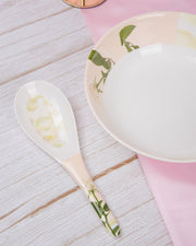 Premsons® 6-Piece Melamine Serving Ladle Set – White Rose Print | Durable & Elegant Kitchen & Dining Serving Spoon, Soup Ladle, Curry Spoon Set