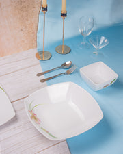 Premsons® 10" Square Melamine Serving Bowl – White with Multicolor Floral Design | Elegant & Durable Dinnerware for Kitchen & Dining-set of 6