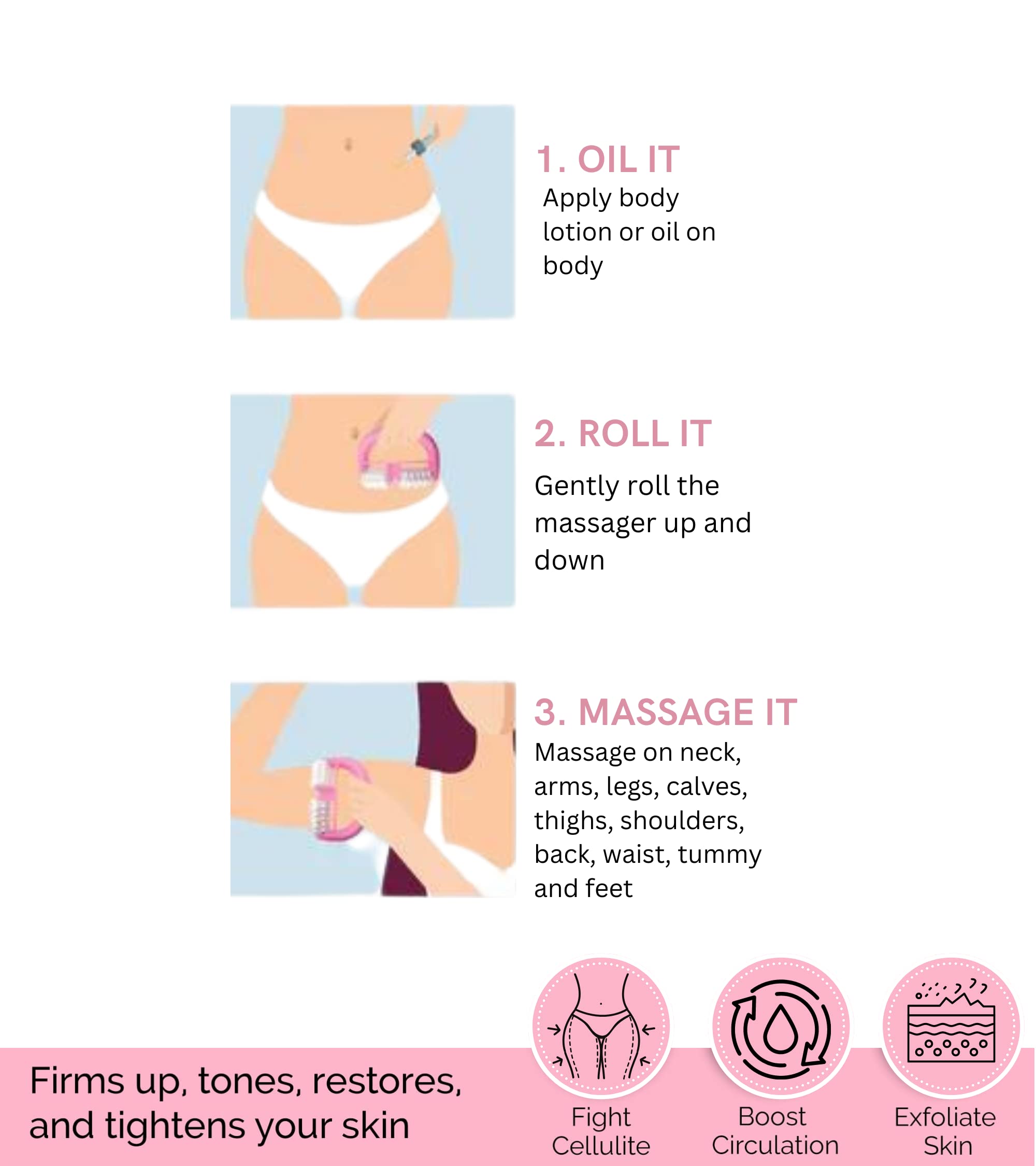 Premsons® Mini Portable Roller Massager | Handheld Body Relaxation Tool for Pain Relief & Stress Relief (Pink & White)