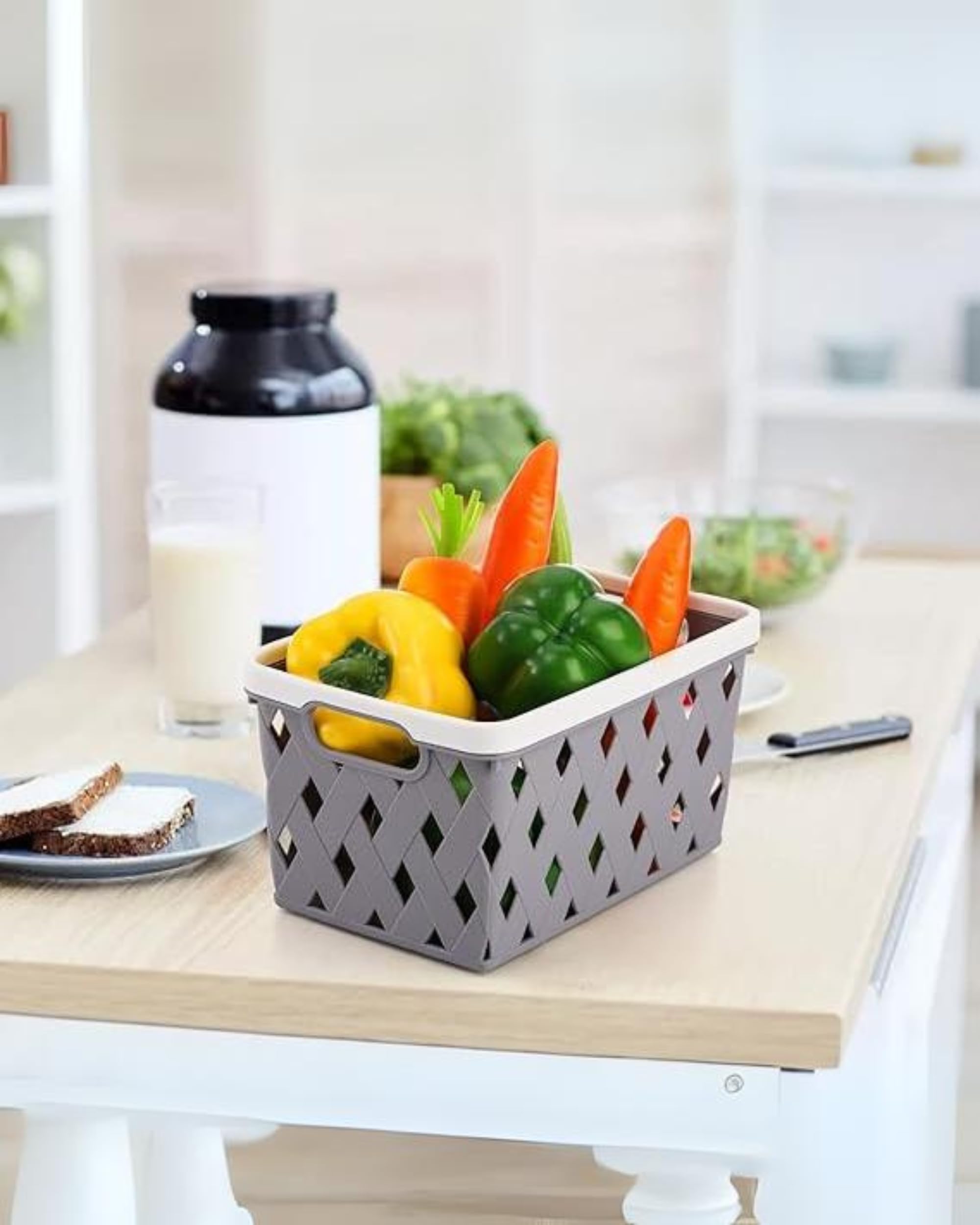 Premsons® Plastic Storage Basket - Compact Pantry and Closet Organizer for Accessories, Toys, and Cleaning Supplies (Large)