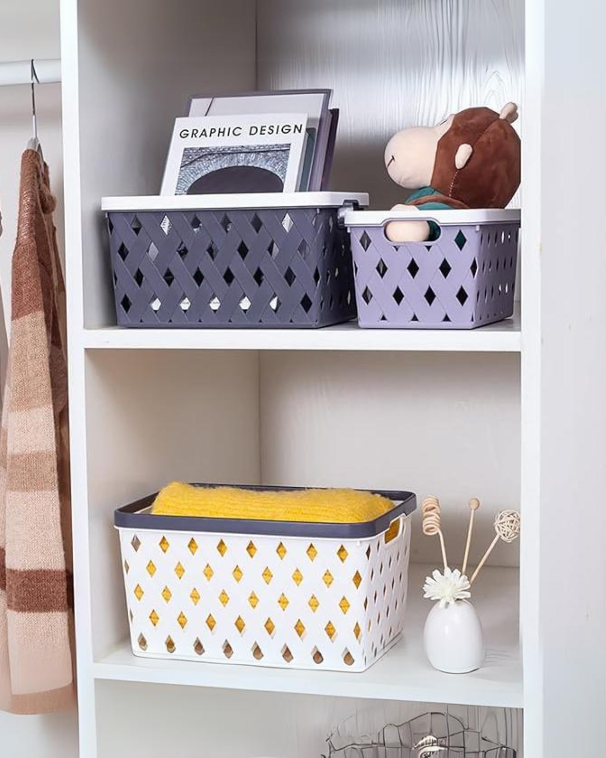 Premsons® Plastic Storage Basket - Compact Pantry and Closet Organizer for Accessories, Toys, and Cleaning Supplies (Large)