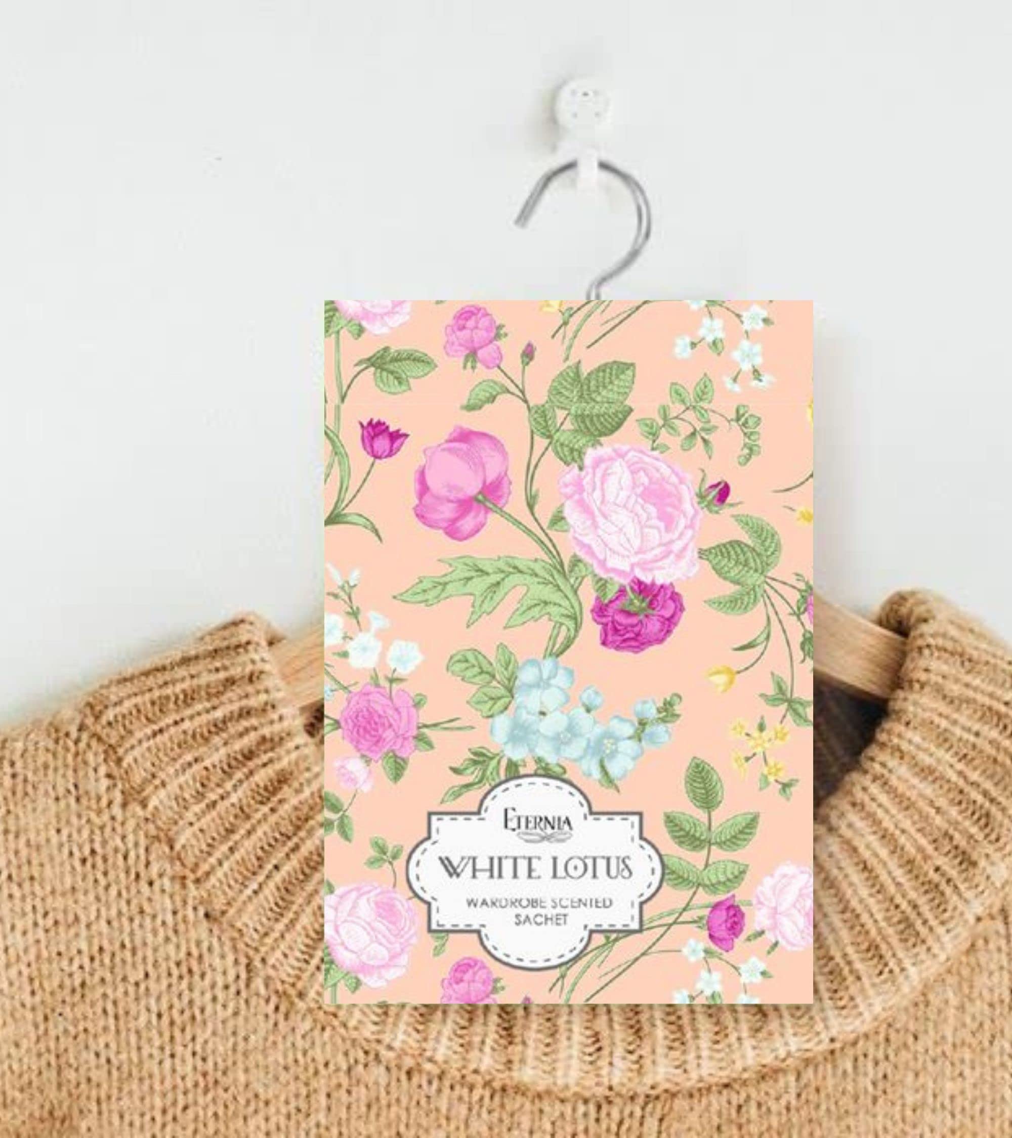Eternia® Fragrance Sachets for Wardrobe - White Lotus Scented Sachet for Clothes, Drawers, and Closets | Long-Lasting Natural Air Freshener with Refreshing Aromatic Fragrance