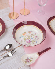 Premsons® 8.5" Melamine Serving Bowl – Floral Design with Maroon Border | Elegant & Durable Dinnerware for Kitchen & Dining – Set of 6