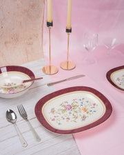 Premsons® 12" Oval Melamine Serving Plate – Floral Design with Maroon Border | Elegant & Durable Dinnerware for Kitchen & Parties