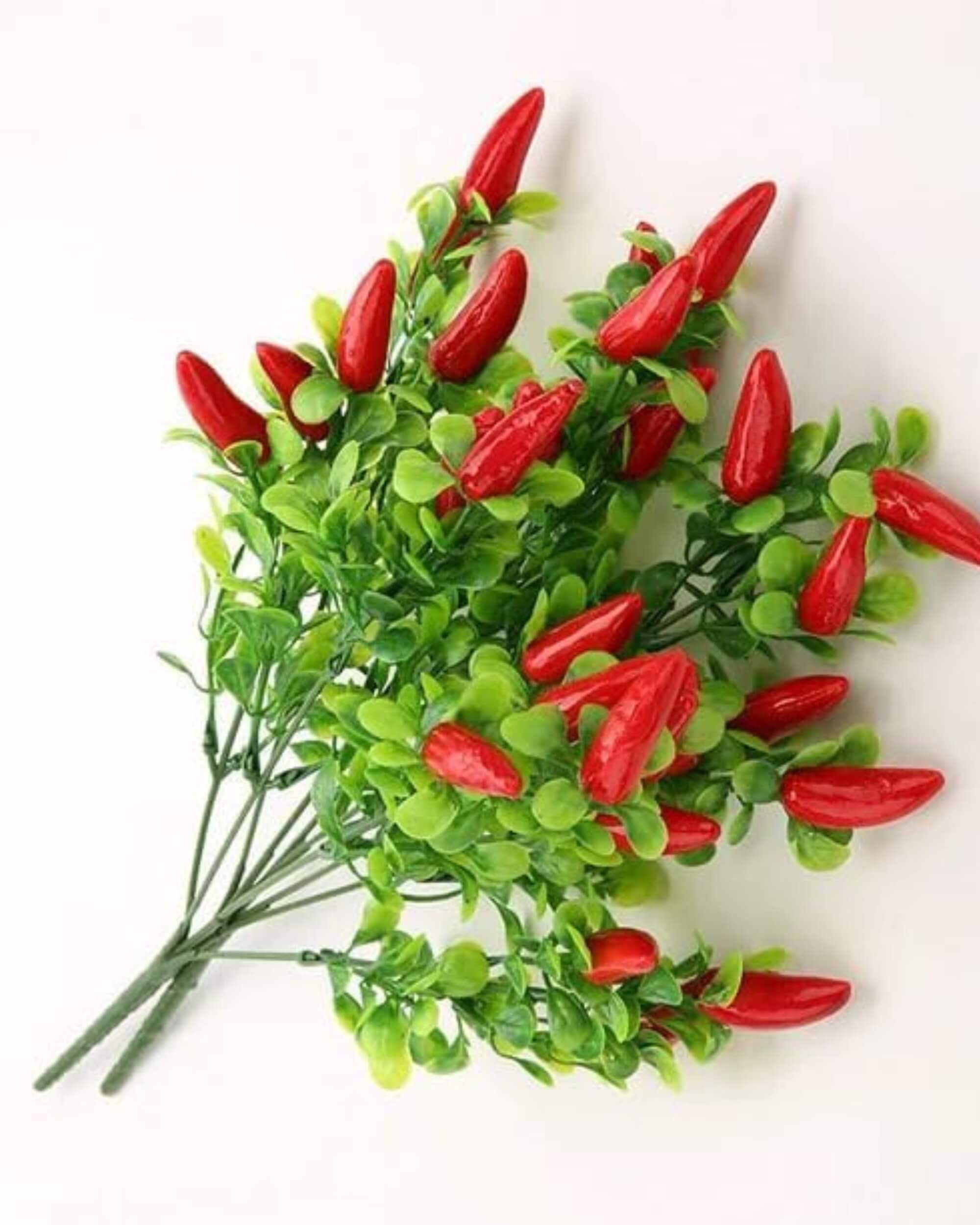 Premsons® Decorative Artificial Red Chilli Flower Bunch | Lifelike Plastic Bouquet | Vibrant and Durable Fake Plant for Home, Kitchen, Party, and Office Décor