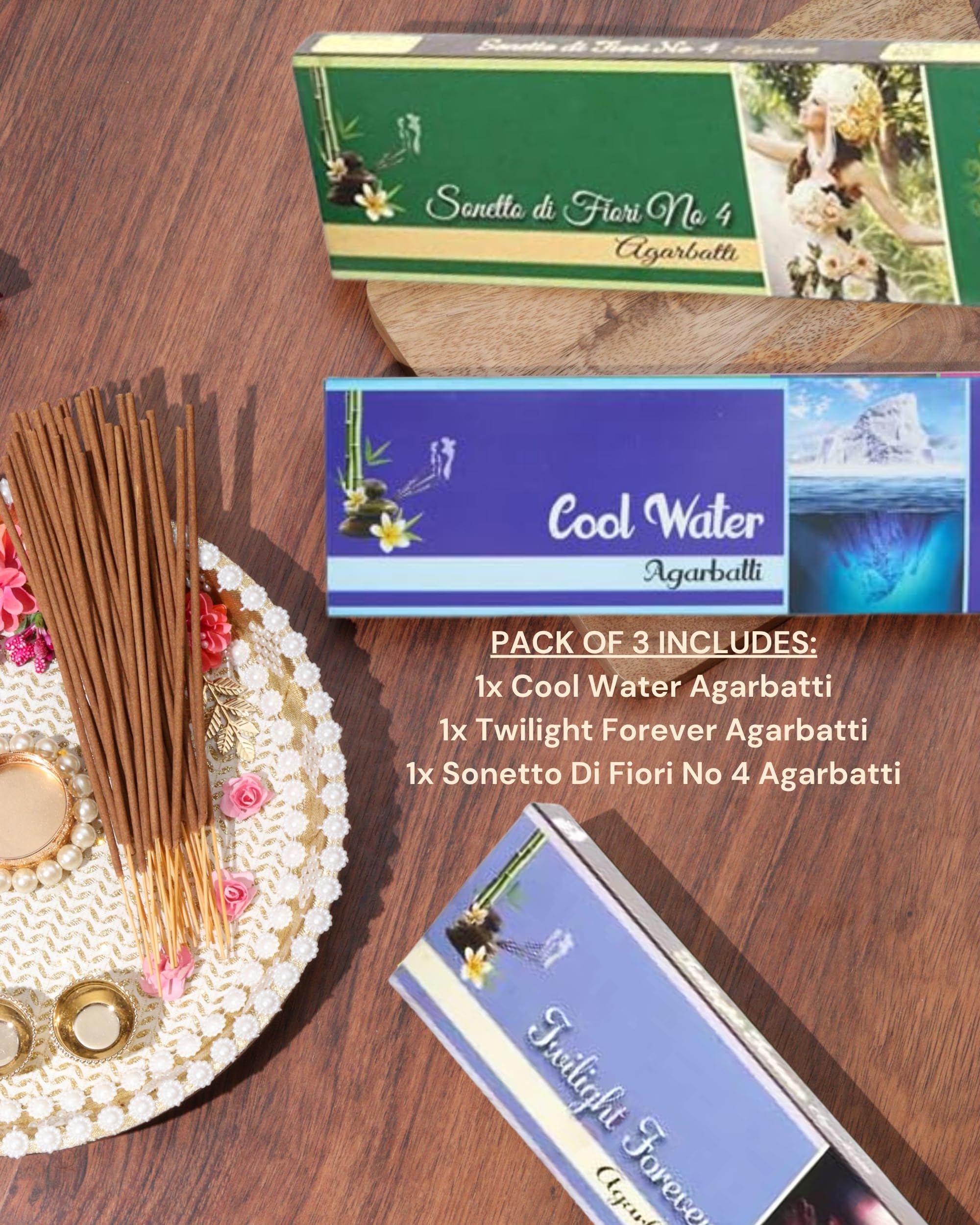 Eternia® Celestial Harmony Set Burning Incense Sticks | Long-Lasting Luxury Aromatic Agarbatti with Refreshing Soothing Fragrances | for Men & Women | Pack of 3