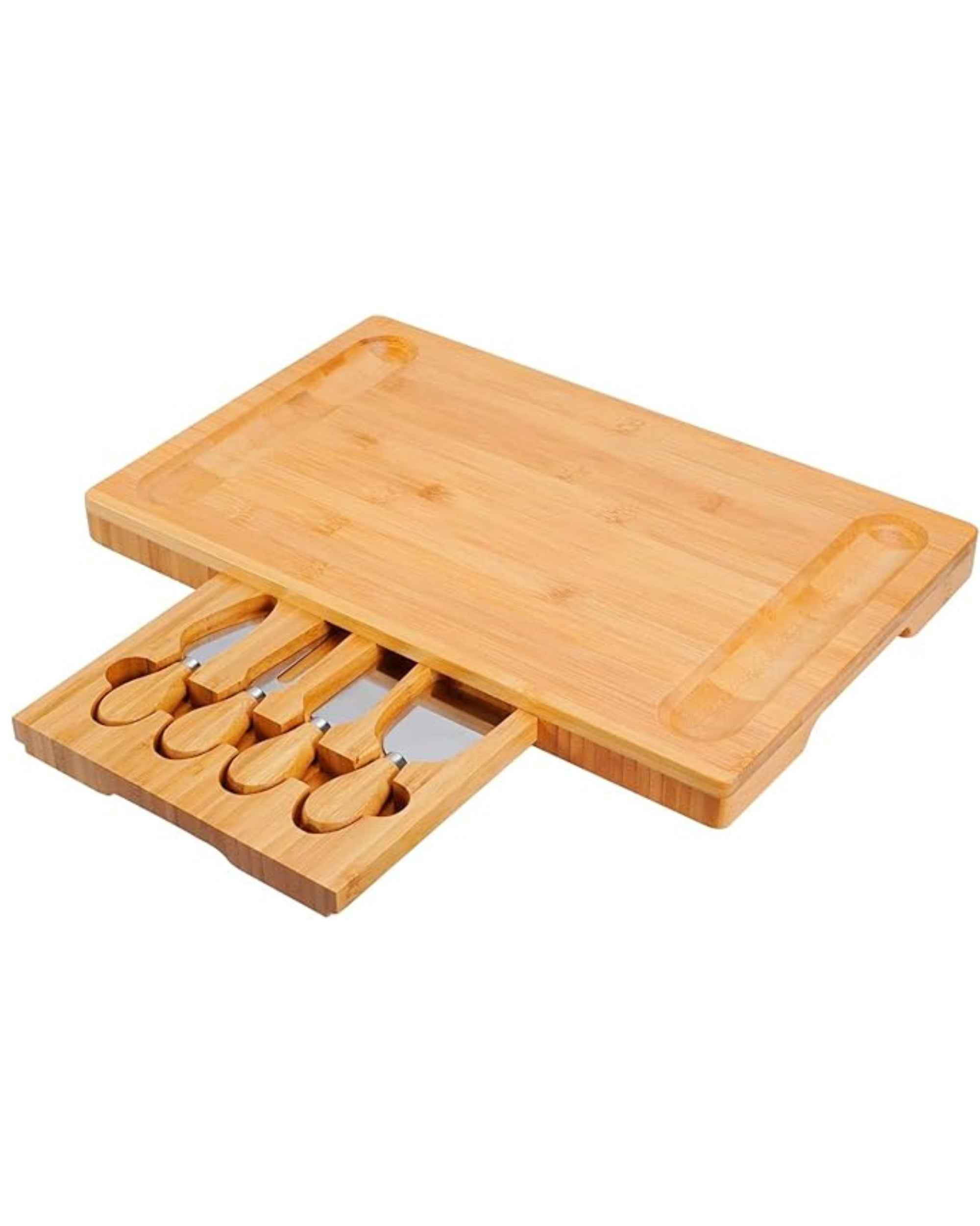 Premsons® Bamboo Cheese Board & Knife Set - Includes 4 Knife Set - Rectangle Serving Tray for Snacks Appetizers Cheese Fruits Crackers - Ideal for Home Party Dinner Special Occasions