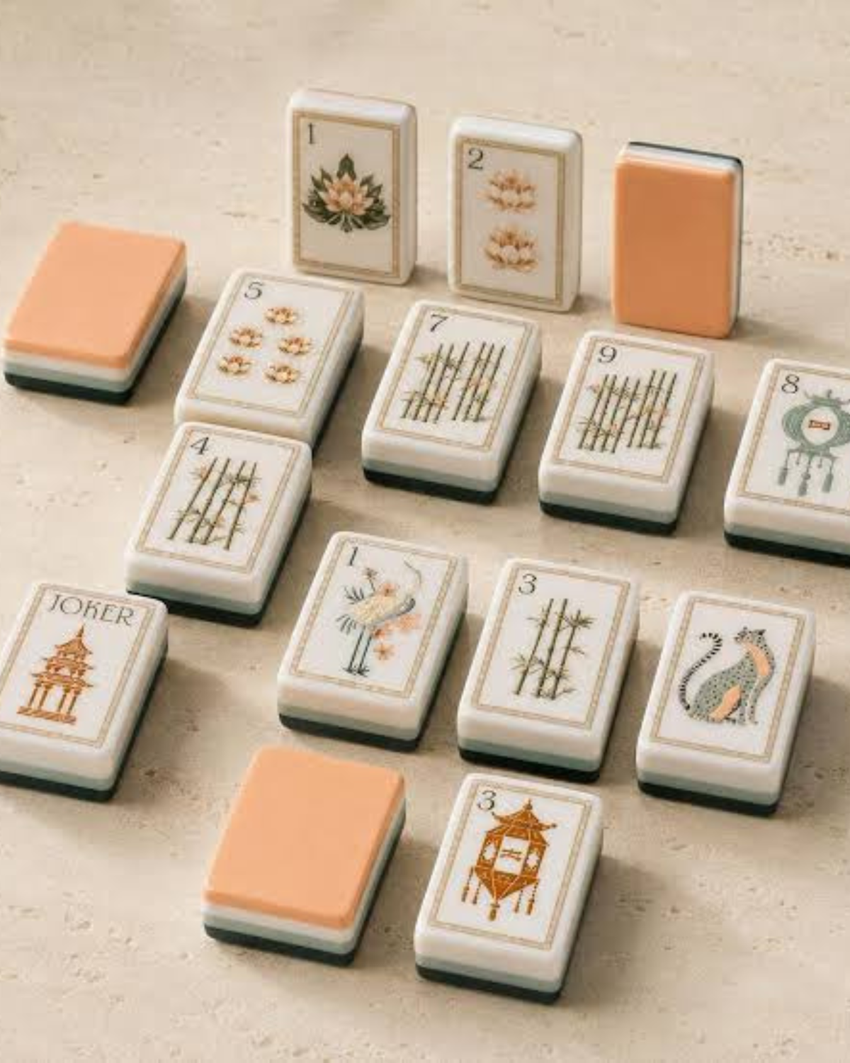 Premsons® Palace Premium Mahjong Tiles Set – 160 Tiles with Instruction Book, Scoring Sticks, Shufflers & Mat