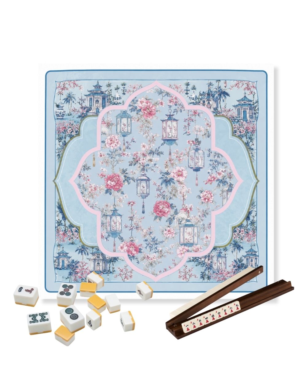 Premsons® Palace of Lanterns Mahjong Table Mat – Premium Anti-Slip Square Gaming & Decorative Mat - 23 x 23 inch - Versatile Non-Slip Play Surface