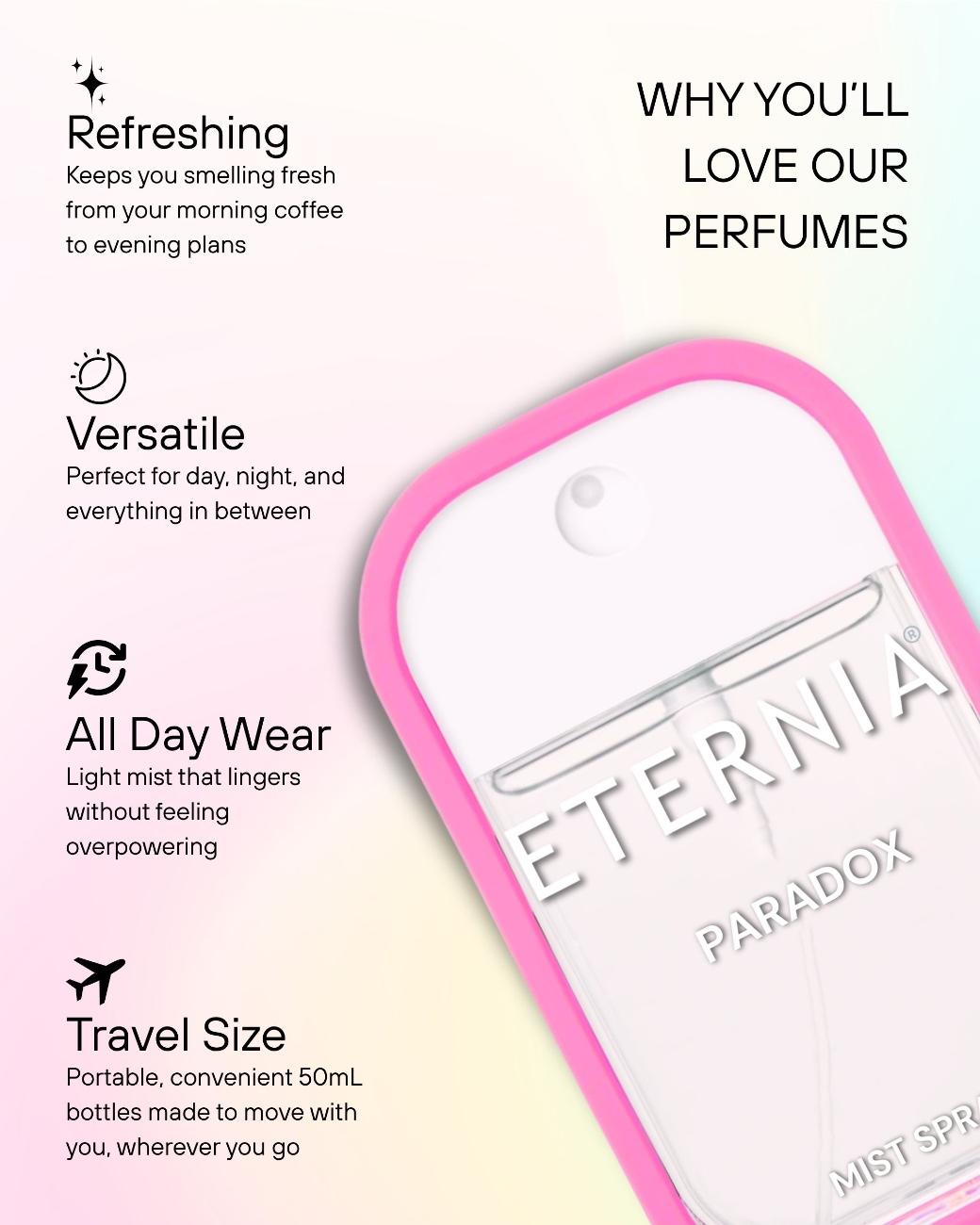 Eternia® Paradox Perfume Mist Spray – Warm Vanilla, Jasmine & Amber | Long-Lasting 50ml Fragrance Spray