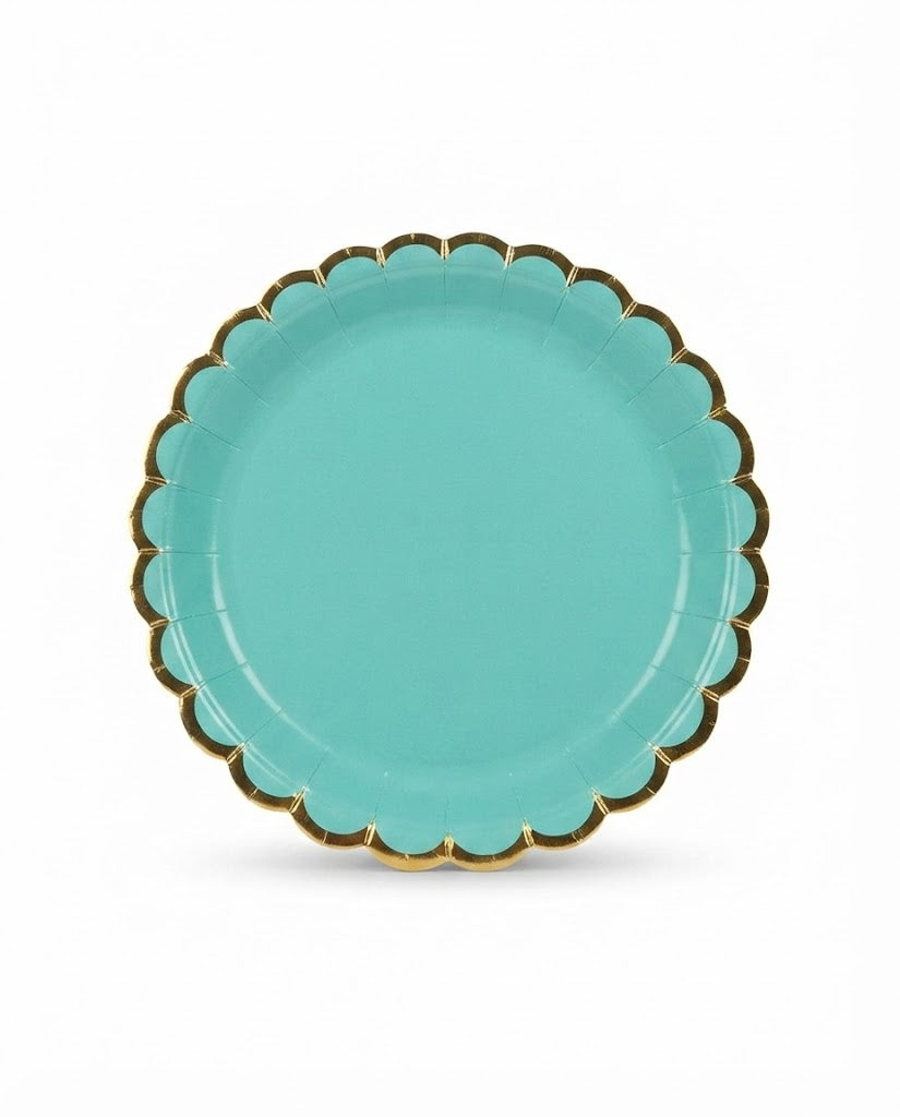 Premsons® Pastel Scalloped Gold Edge Disposable Party Plates – Pink, Yellow & Green (set of 4) (Pack of 2)