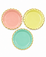 Premsons® Pastel Scalloped Gold Edge Disposable Party Plates – Pink, Yellow & Green (set of 4) (Pack of 2)