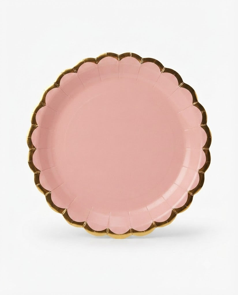 Premsons® Pastel Scalloped Gold Edge Disposable Party Plates – Pink, Yellow & Green (set of 4) (Pack of 2)