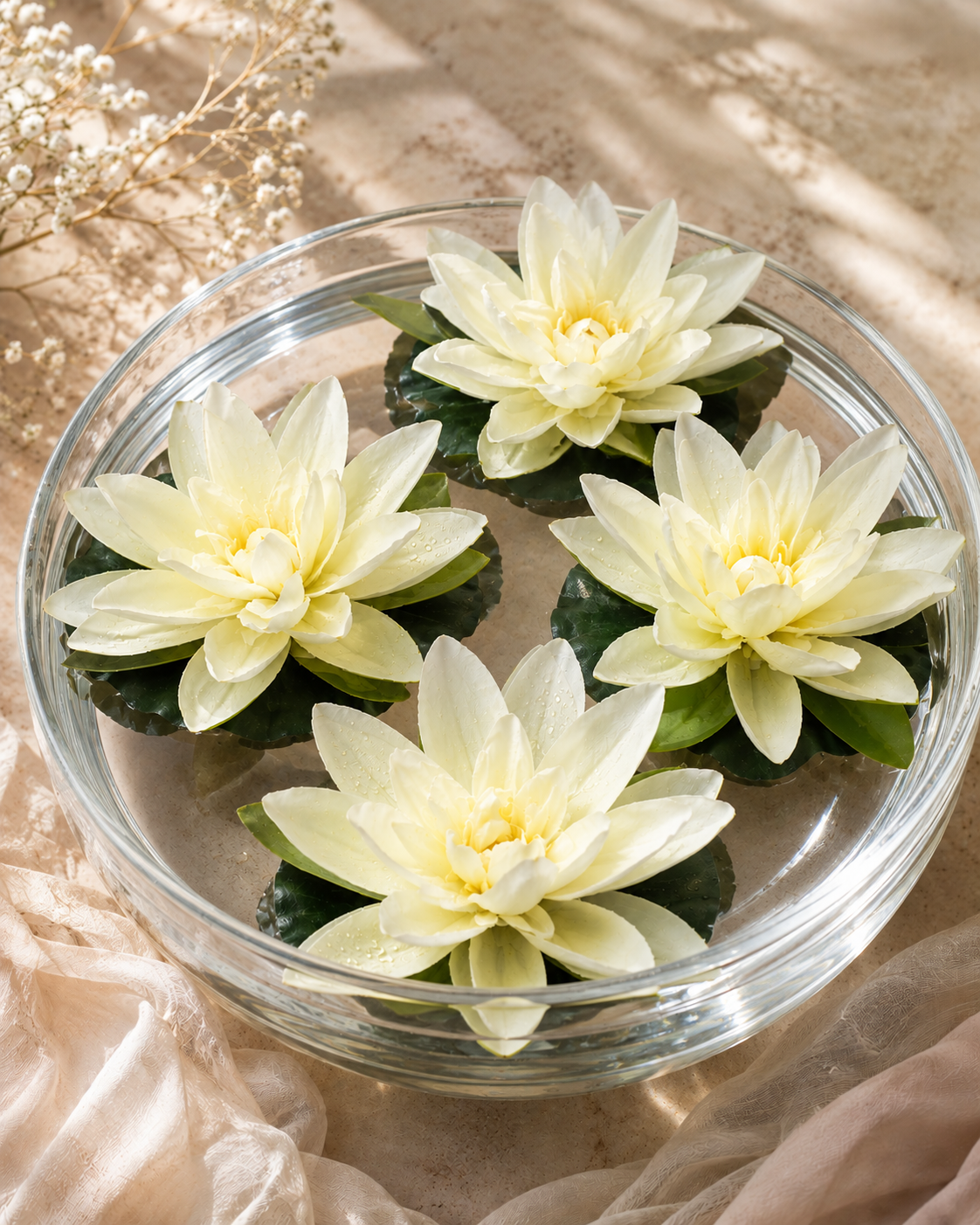 Premsons® Premium White Lotus Floating Flower – Decorative Artificial Bloom for Urli, Fountain & Centerpiece (Pack of 4)