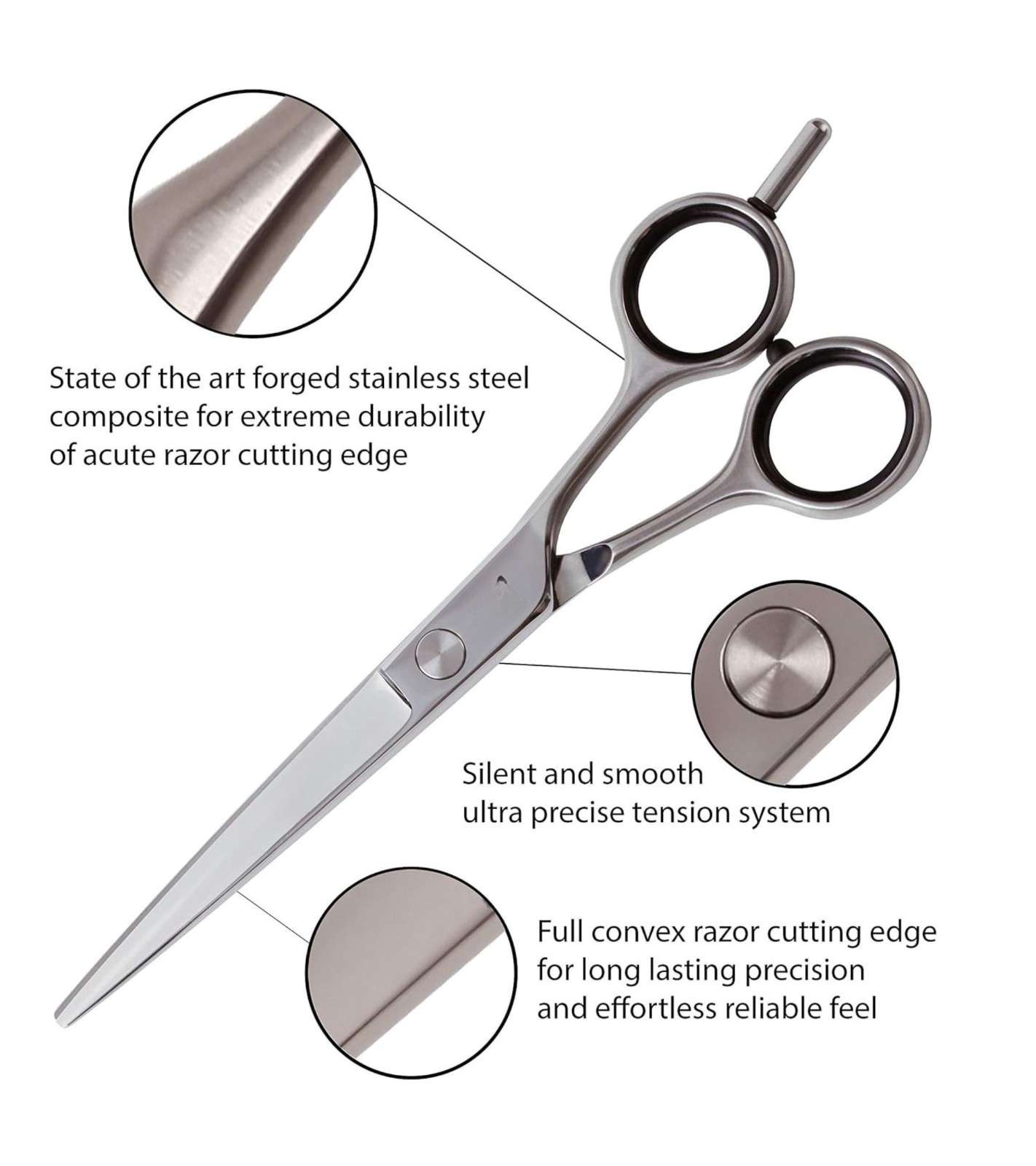 Barber Scissors - Professional Heat Treated Stainless Steel Shears for Hairdressing, Cutting & Styling