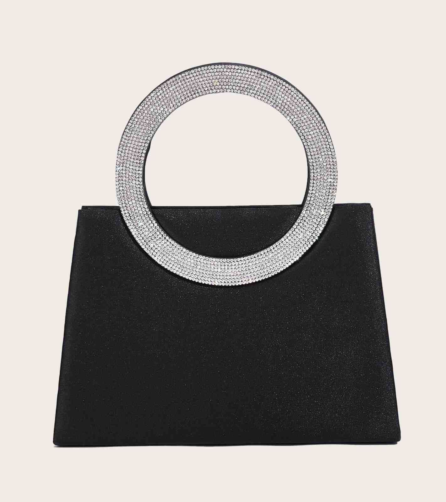 Eternia® Crystal Circle Handle Evening Bag – Rhinestone Top Handle – Black