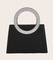 Eternia® Crystal Circle Handle Evening Bag – Rhinestone Top Handle – Black