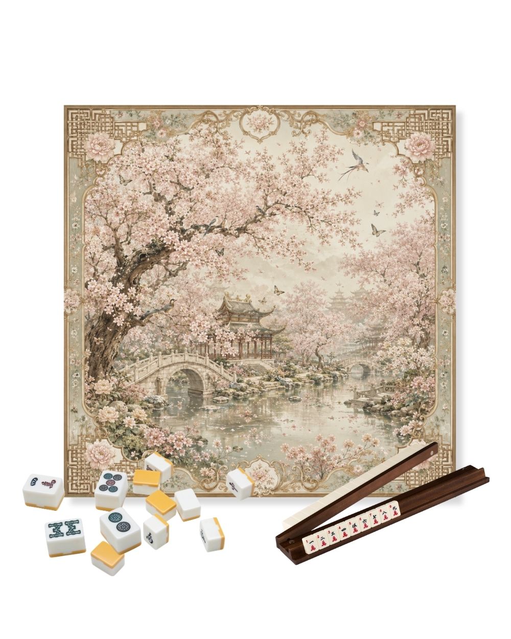 Premsons® Plum Blossoms in Nanjing Mahjong Table Mat – Premium Anti-Slip Square Gaming & Decorative Mat - 23 x 23 inch - Versatile Non-Slip Play Surface