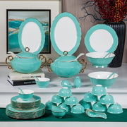 Premsons® 40-Piece Tableware Set – Elegant Porcelain Dining Set for 6 – Plates, Bowls & Serve Ware – Mint Green