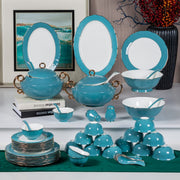 Premsons® 40-Piece Tableware Set – Elegant Porcelain Dining Set for 6 – Plates, Bowls & Serve Ware – Teal Green