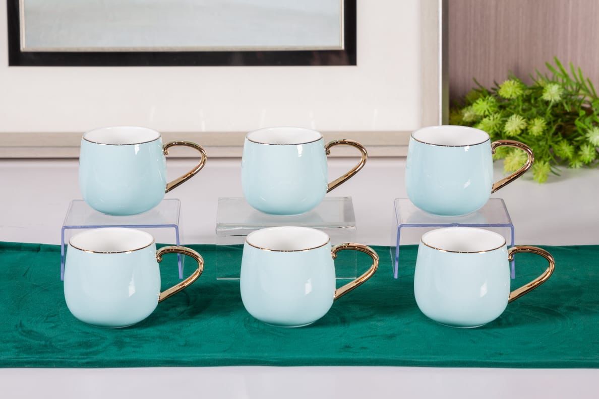 Premsons® Coffee Mugs Set of 6 – Elegant Porcelain Mugs for Coffee & Tea – Sky Blue
