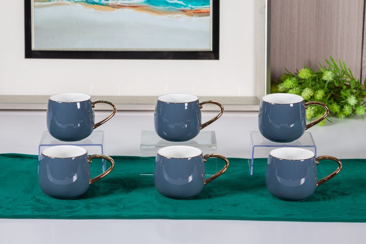Premsons® Coffee Mugs Set of 6 – Elegant Porcelain Mugs for Coffee & Tea – Slate Grey