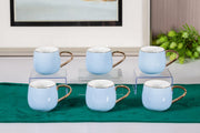 Premsons® Coffee Mugs Set of 6 – Elegant Porcelain Mugs for Coffee & Tea – Powder Blue