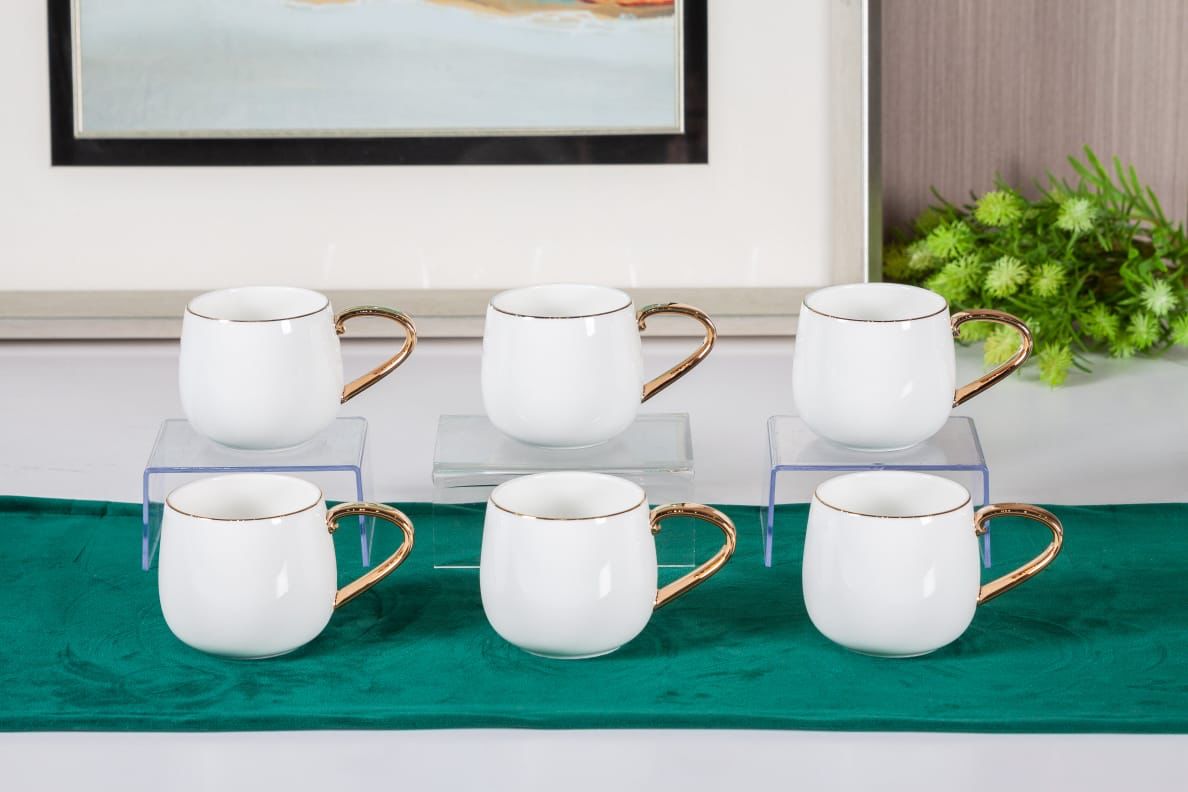 Premsons® Coffee Mugs Set of 6 – Elegant Porcelain Mugs for Coffee & Tea – White