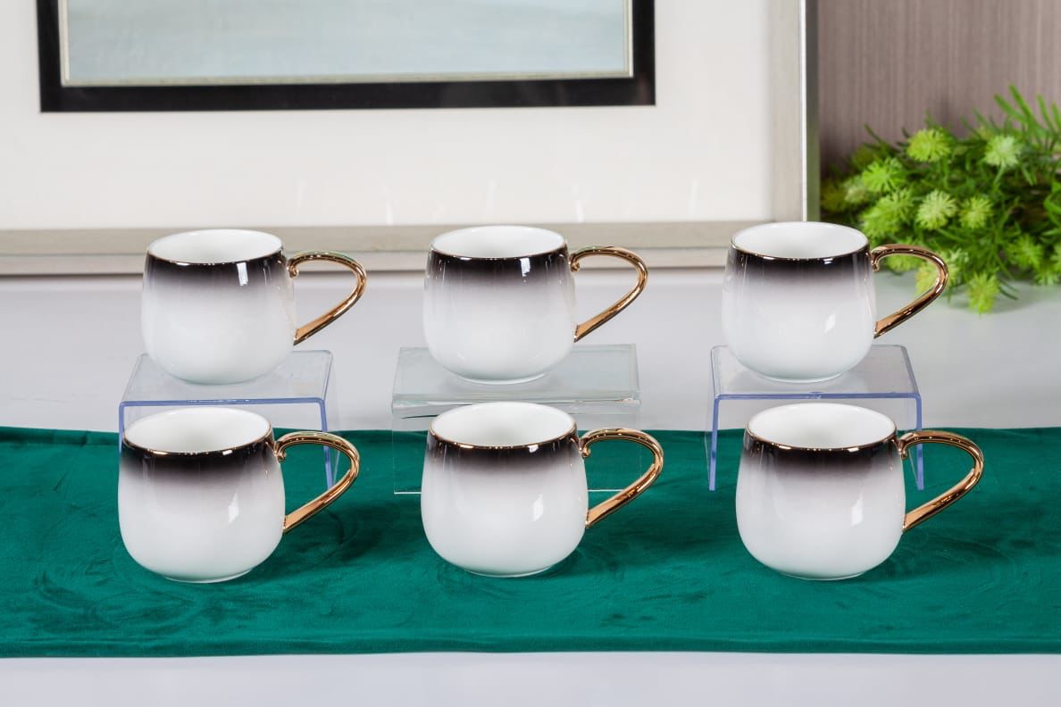 Premsons® Coffee Mugs Set of 6 – Elegant Porcelain Mugs for Coffee & Tea – Ombre Black