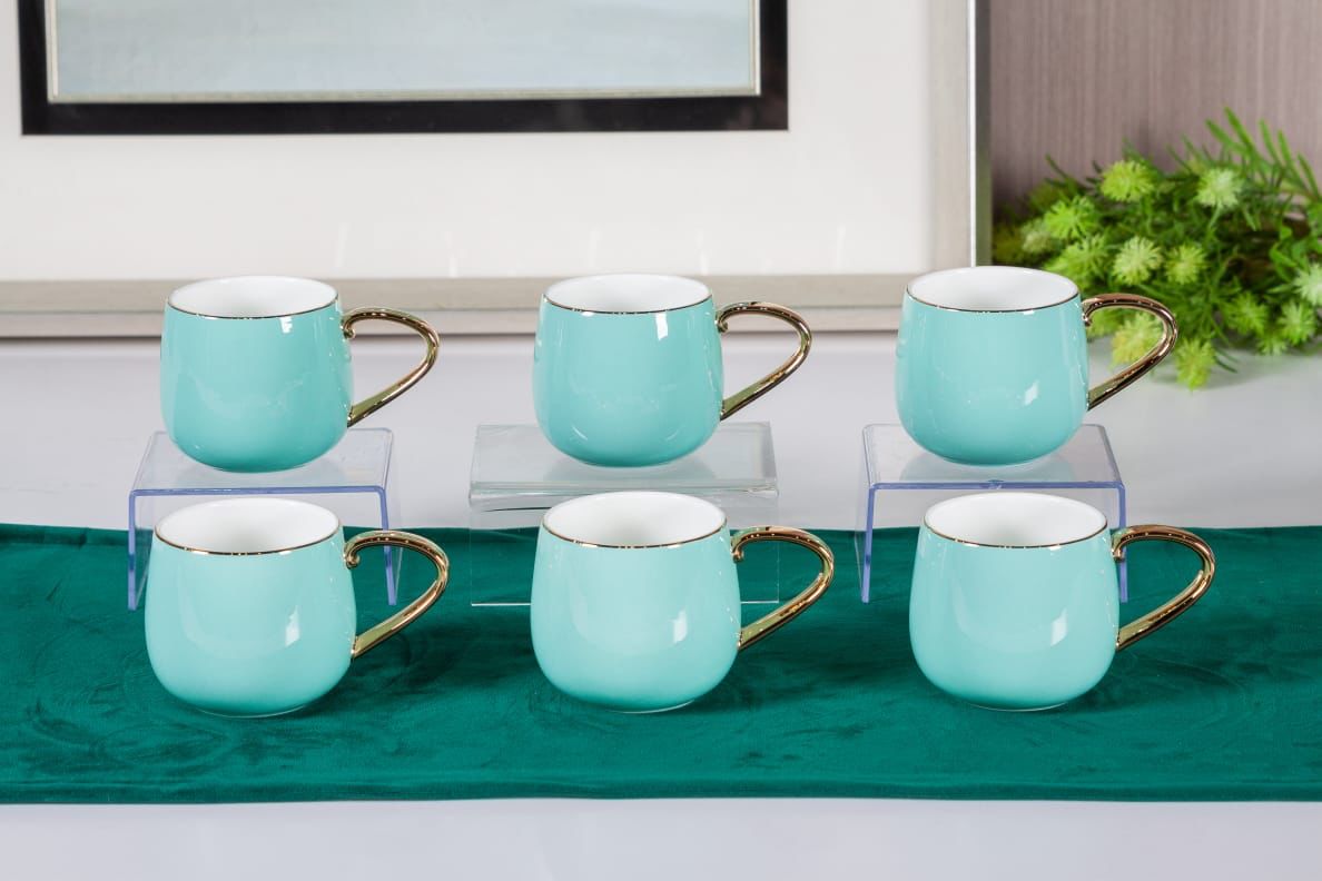 Premsons® Coffee Mugs Set of 6 – Elegant Porcelain Mugs for Coffee & Tea – Mint Green