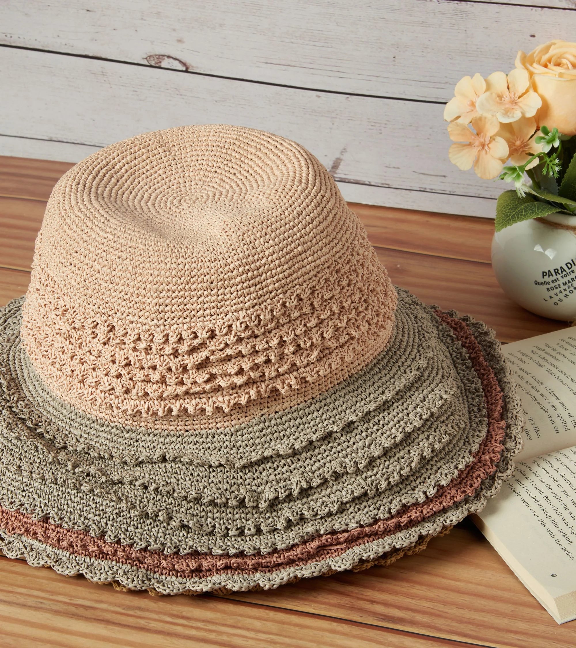 Premsons® Layered Neutral Tone Sun Hat – Soft Beige & Taupe Mix