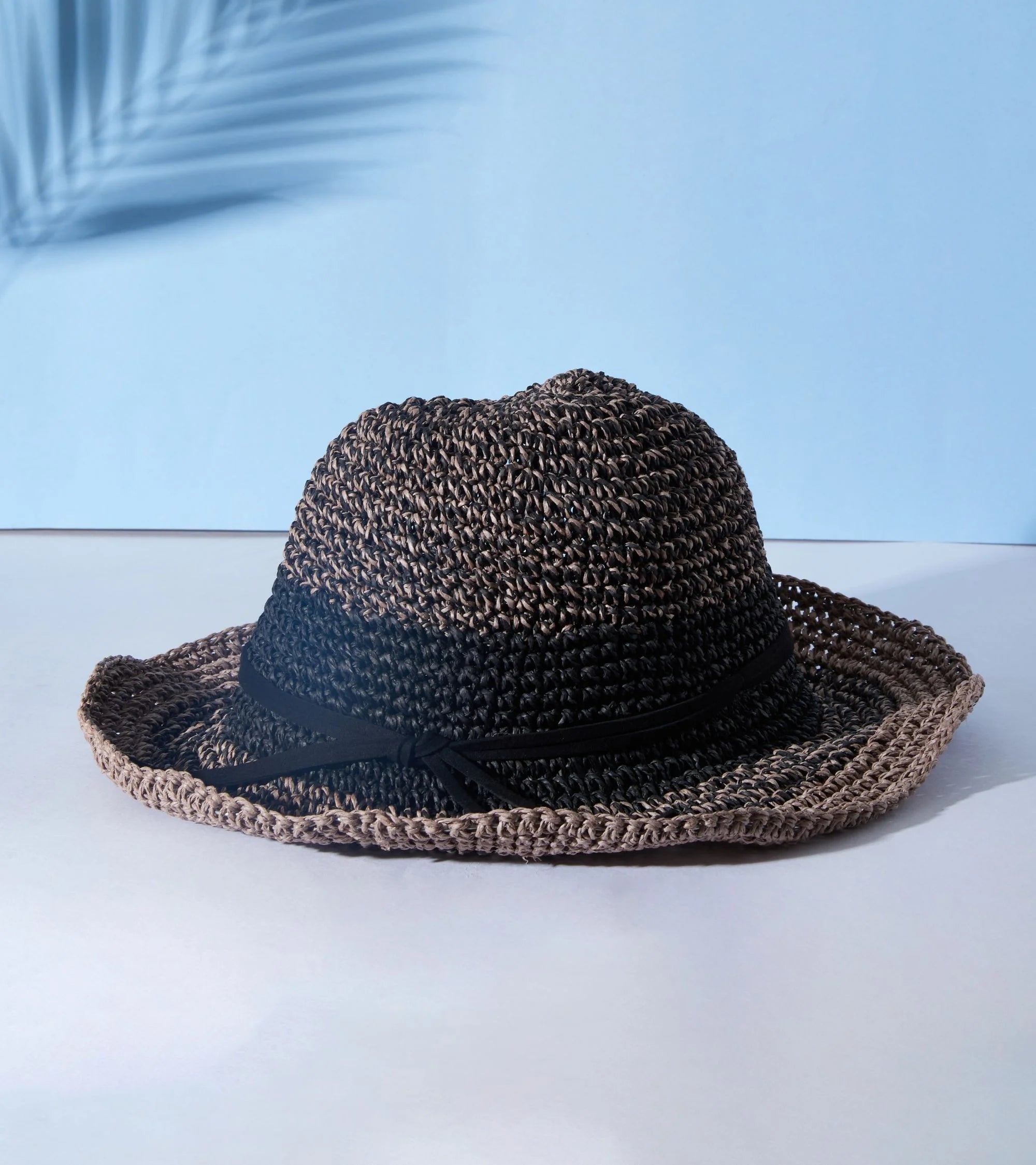 Premsons® Two-Tone Braided Sun Hat – Black & Natural Weave