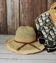Premsons® Woven Beach Hat with Olive Green Rim – Vacation Ready