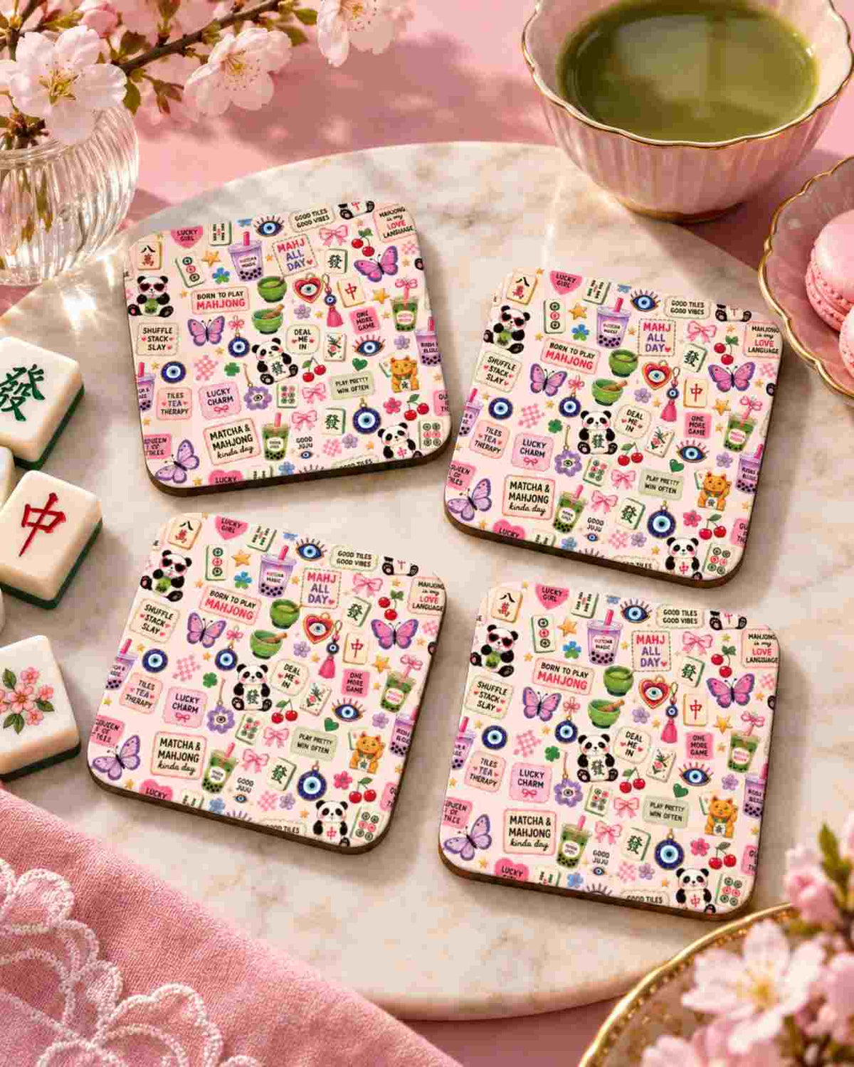 Premsons® Mahjong & Matcha Coaster Set of 4