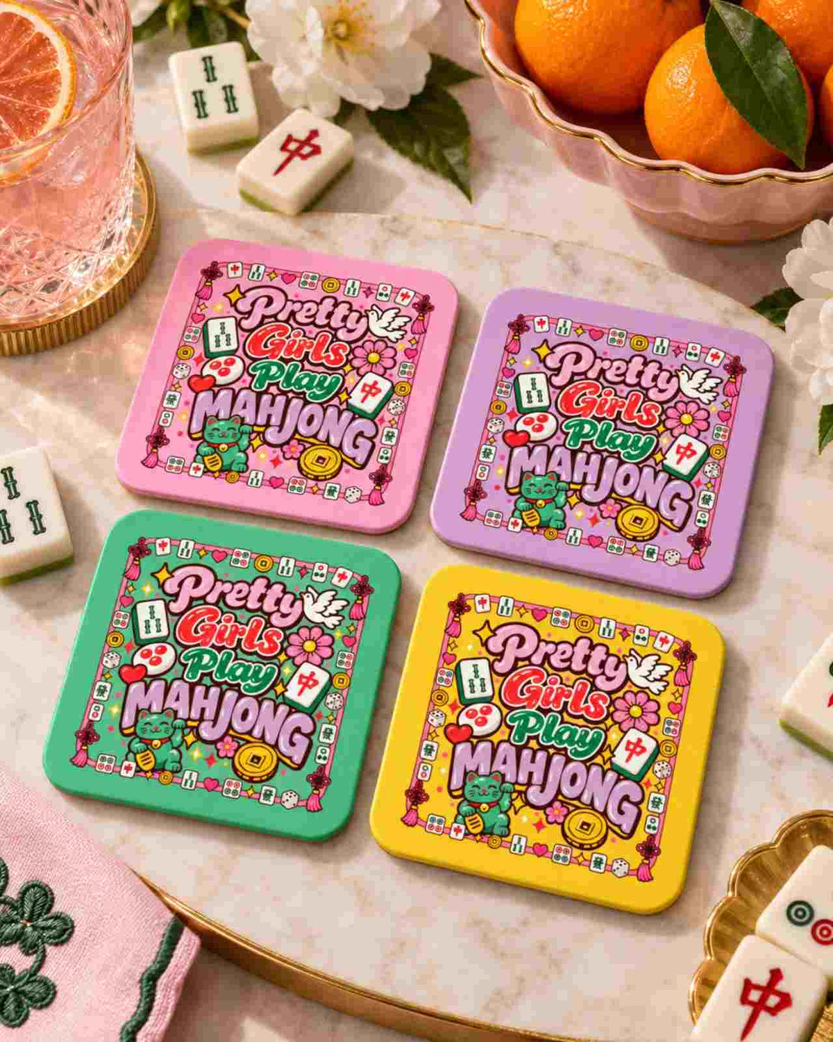 Premsons® Pretty Girls Mahjong Coaster Set of 4