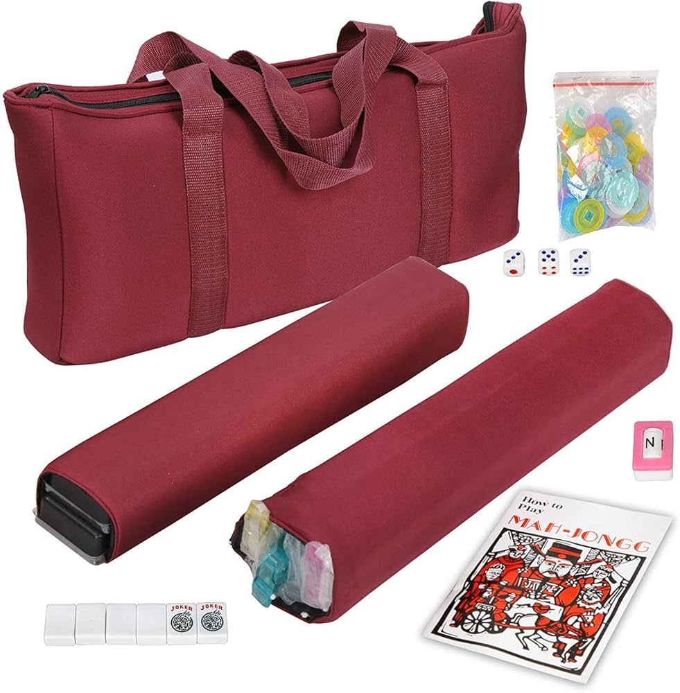 Premsons® American Mahjong Set with Mat & Carry Bag  – Full Game Kit with Tiles, Racks, Pushers, Dice & Beginner Instruction Guide – Portable Travel Set